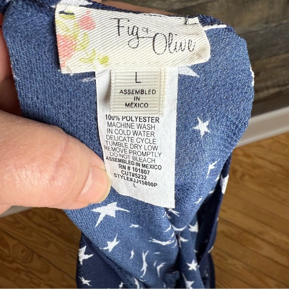 Fig & Olive Celestial Star Wrap Jumpsuit Pockets Tie Waist Wide Leg Navy L NWT - Picture 11 of 11